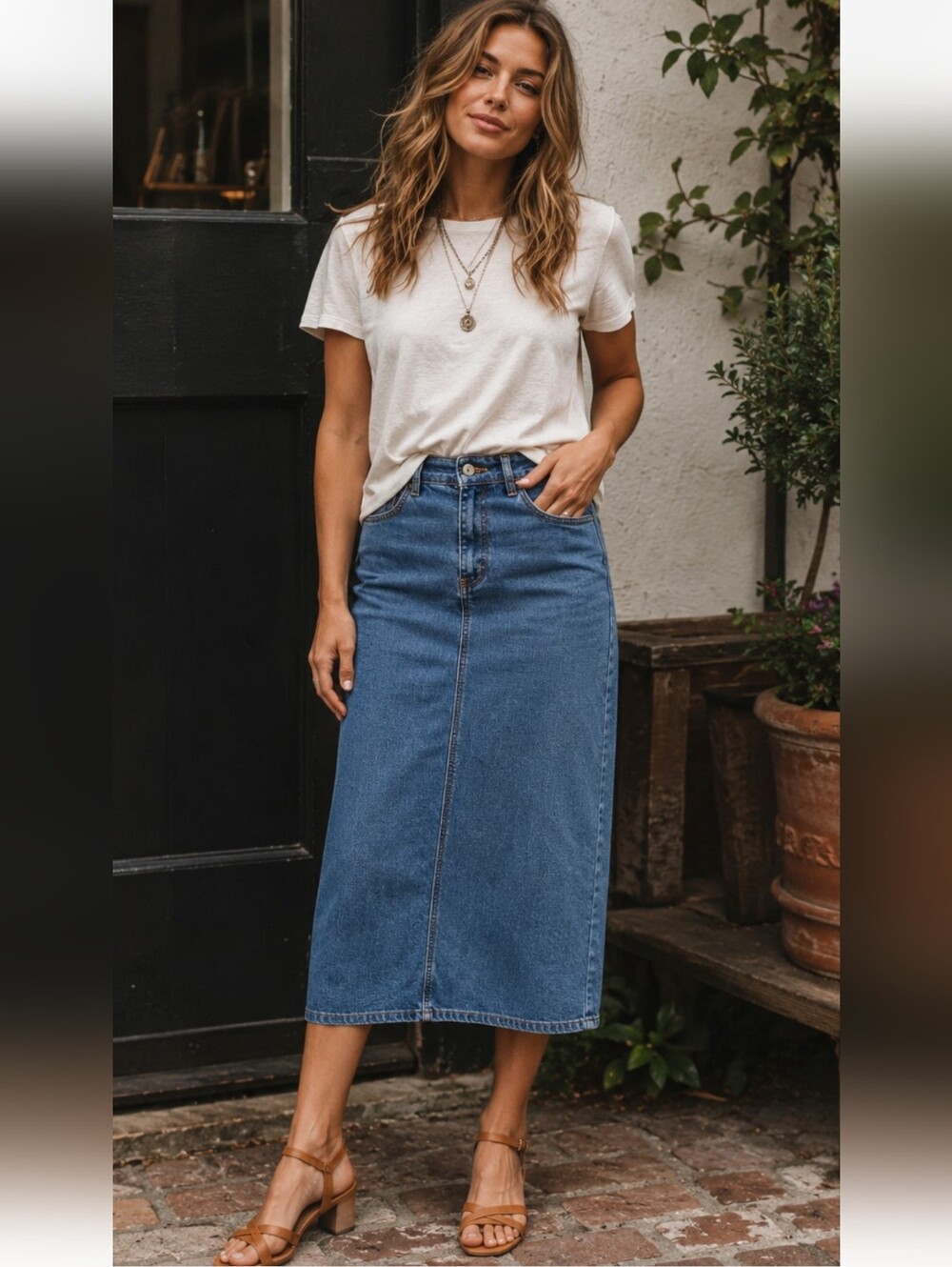 Be Girl Denim Midi Skirt Women's Large Blue Jean Skirt Casual A-Line 100%